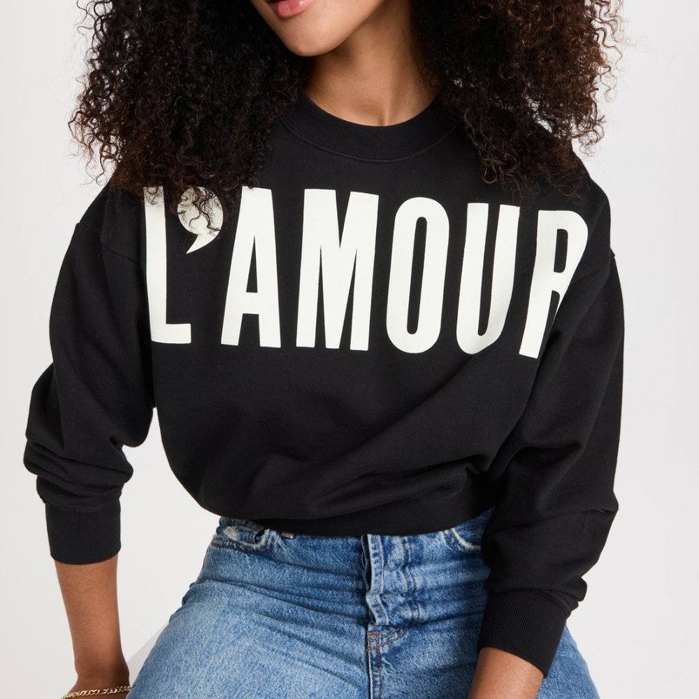 Clare V. Le Drop Sweatshirt in Black w/ Cream Grand L'Amour